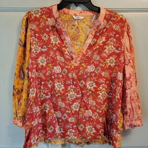 Rocks & Indigo Mixed Prints Long Sleeve Peasant Top